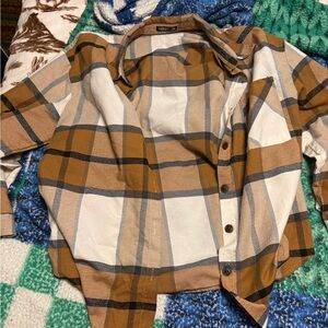 SHEIN Brown Plaid Button Down Shirt